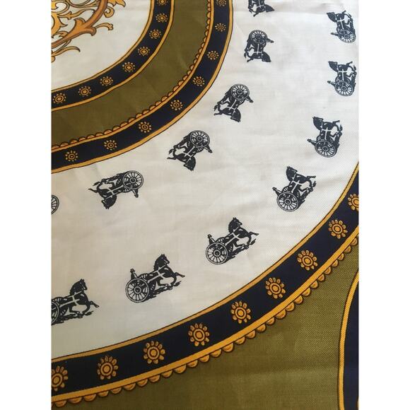 Detailed Vintage Scarf Medieval Design- Gold, Blue, Green, White - Picture 5 of 7